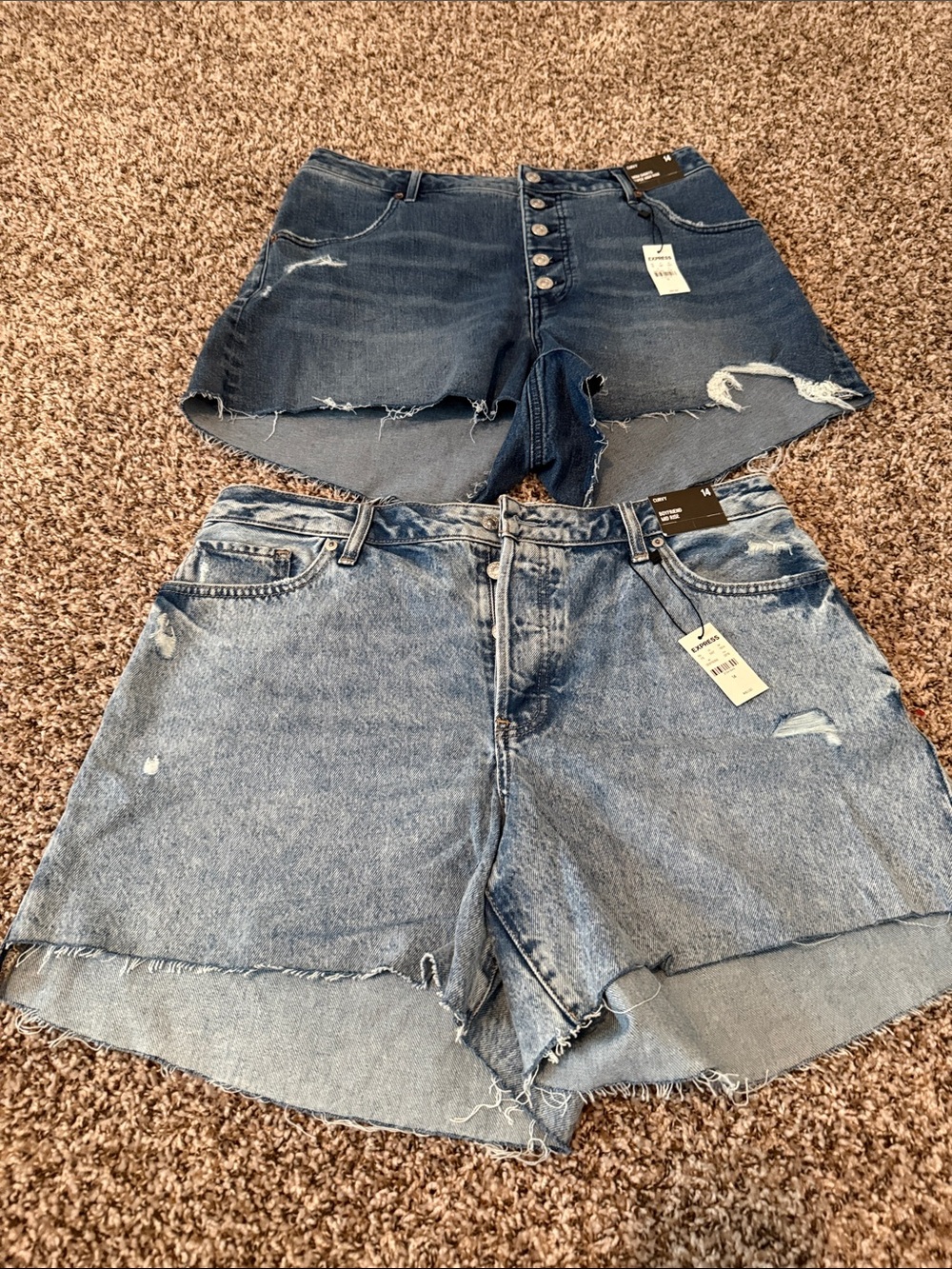 Express Two-Pair Distressed Jean Shorts - Dark Blue & Light Blue